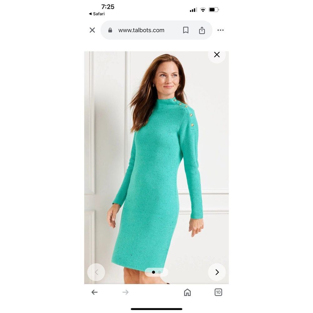 Talbots Shaker Stitch PS Women's‎ Tweed Sweater Dress Turquoise 371227 NEW